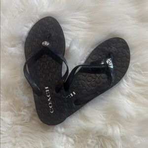 Coach Black Logo Flip-Flop Sandals